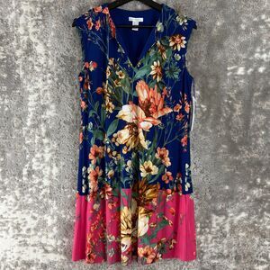 London Times Size S Floral Print Sleeveless V Neck Stretch Shift Dress Colorful